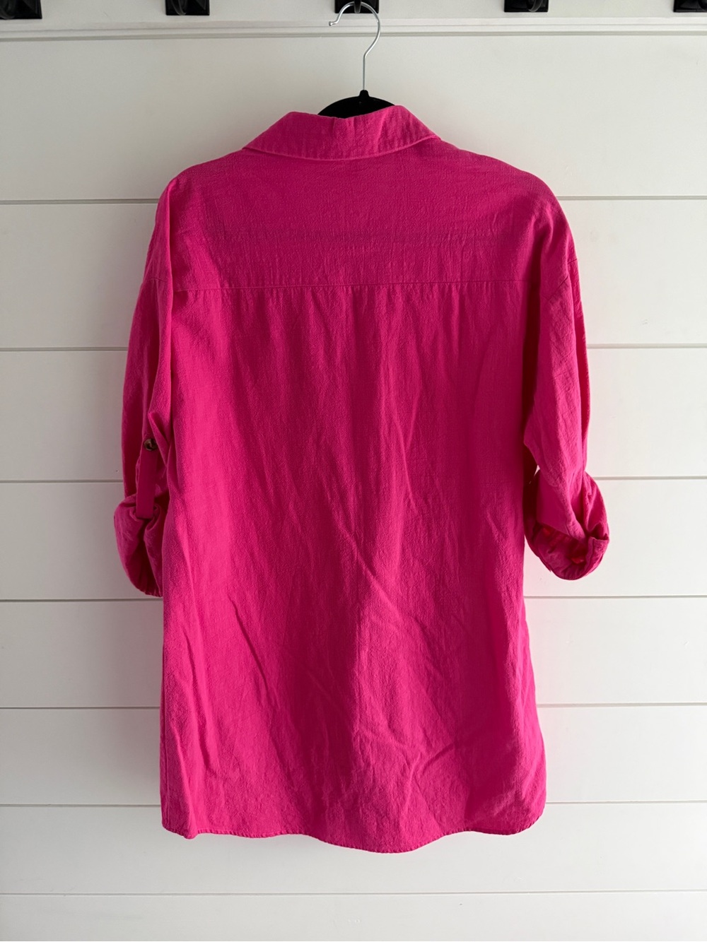 Zeagoo Hot Pink Buttoned Roll-Sleeve Tunic Dress, Size Large - Picture 3 of 7